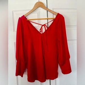 Express Red Tie Back Puff Sleeve Blouse